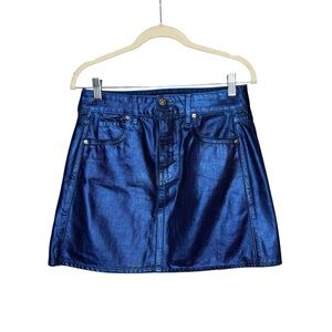 Veronica Beard Metallic Coated Denim Mini Skirt Size 4 Blue